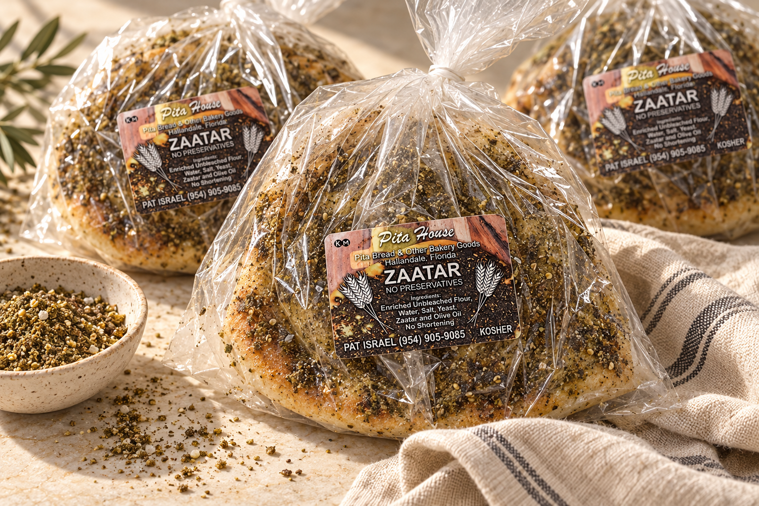 Styled photo of Pita House Bakery Za’atar bag
